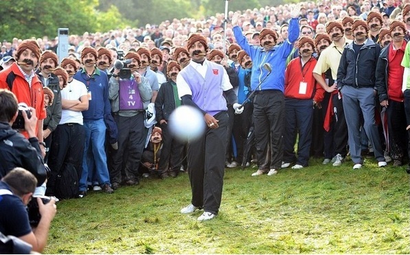 Cheech Marin as Tiger Woods ball hits camera Ryder Cup 2010